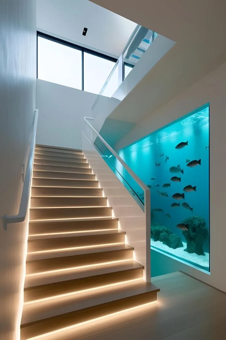 18. An Aquarium Staircase as the Centerpiece of a Grand Entryway