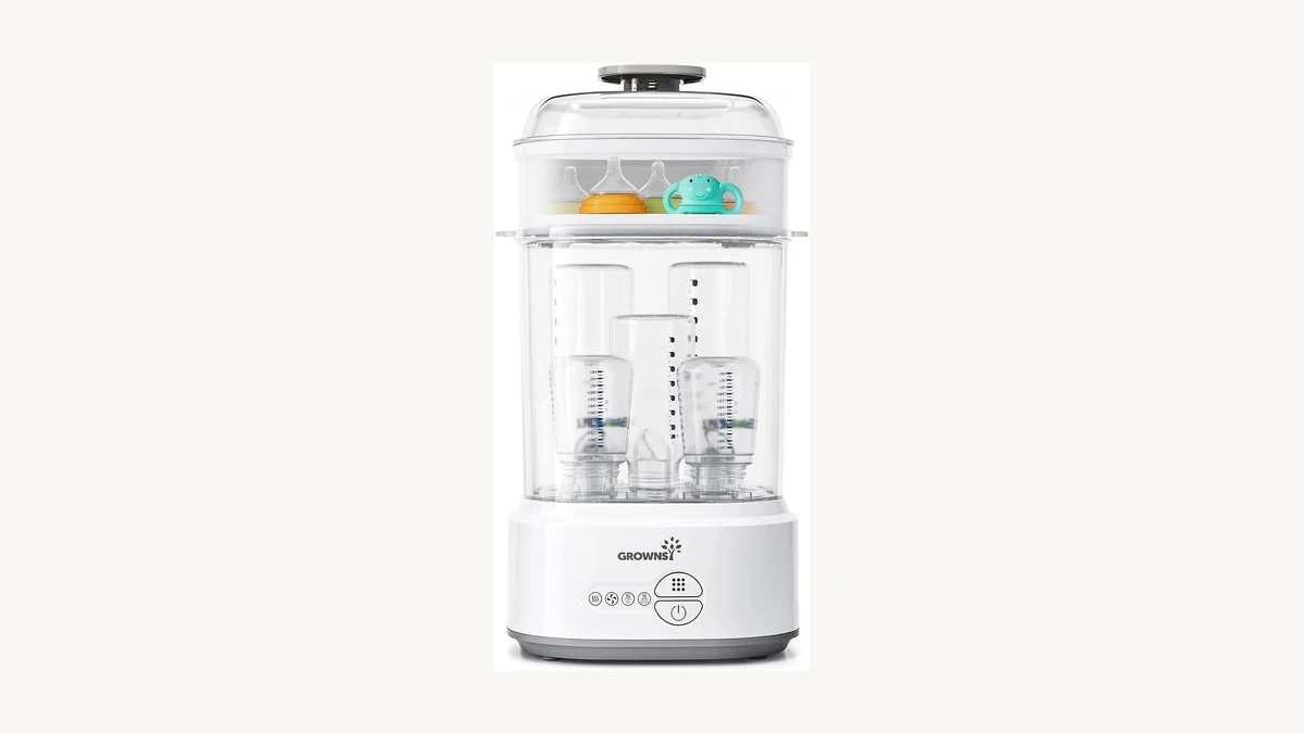 Baby Brezza Bottle Washer Pro with clean and dirty water tanks visible