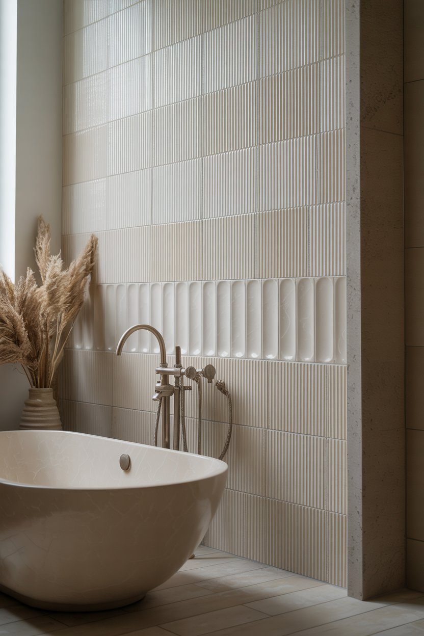7. Fluted or Ribbed 3D Tile for Tactile Wall Texture