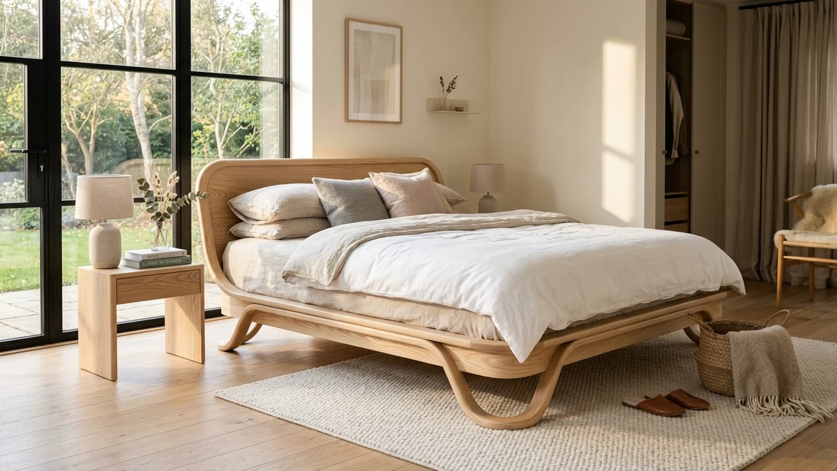A curved sculptural bed frame for on-trend, organic softness