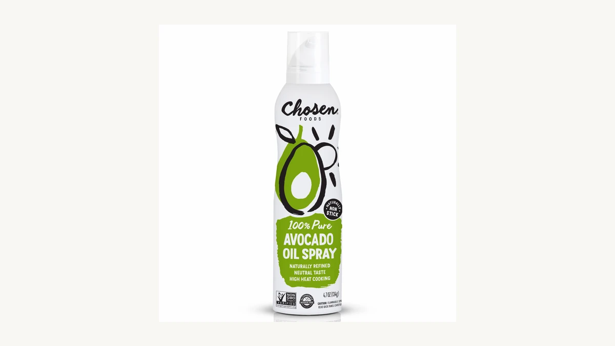 Chosen Foods 100% Avocado Oil Spray bottle styled cleanly in a modern culinary kitchen