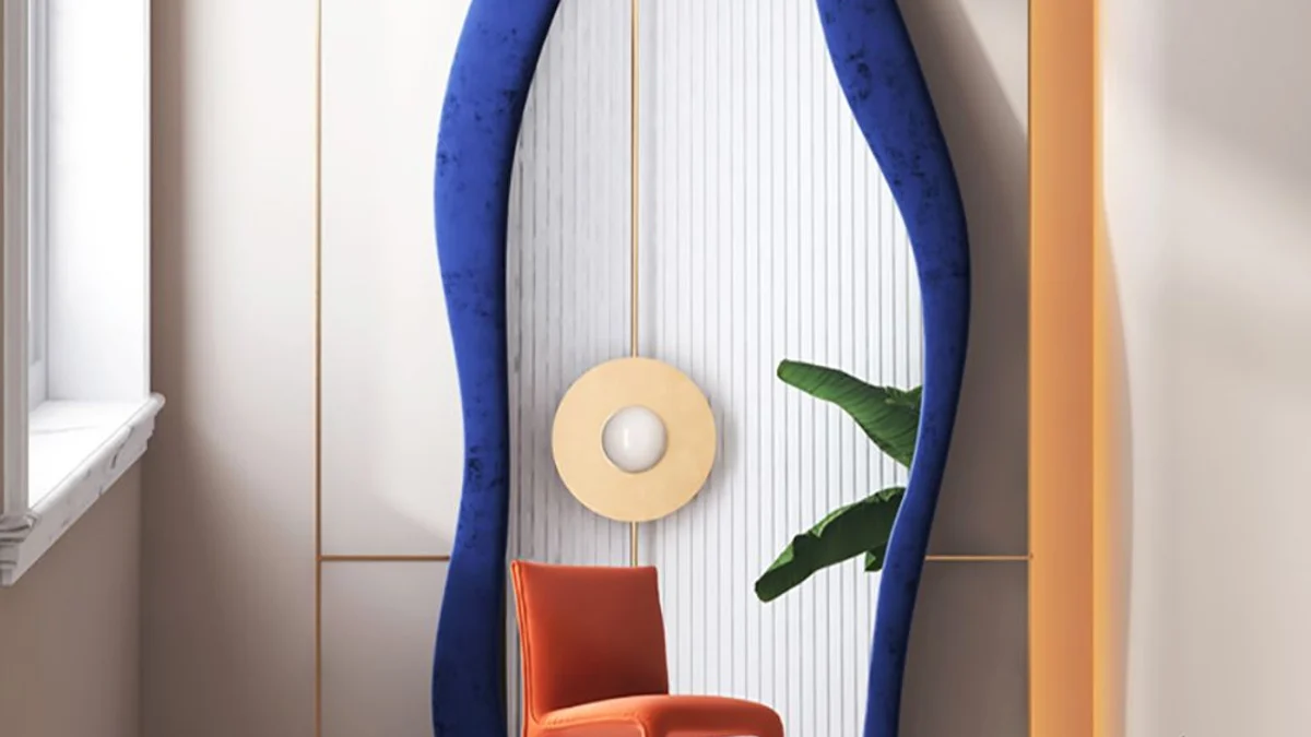 Velvet-Upholstered Padded Frame Wavy Full-Length Mirror