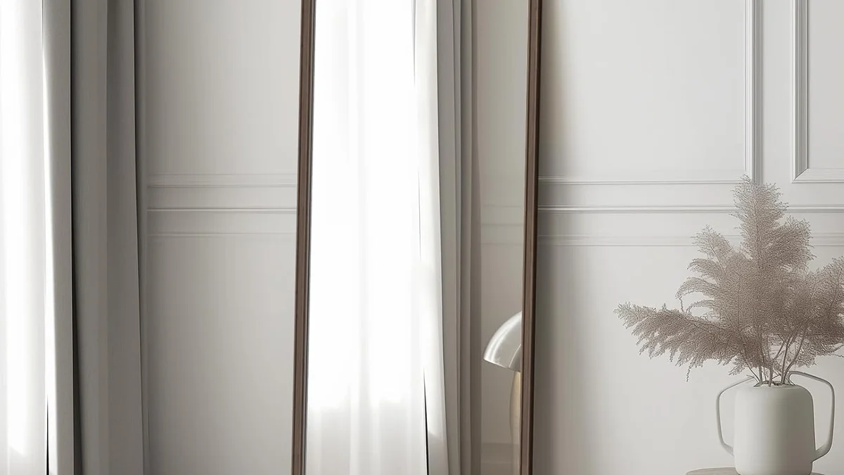 Wall-Mounted Slim Full-Length Door Mirror in a compact bedroom