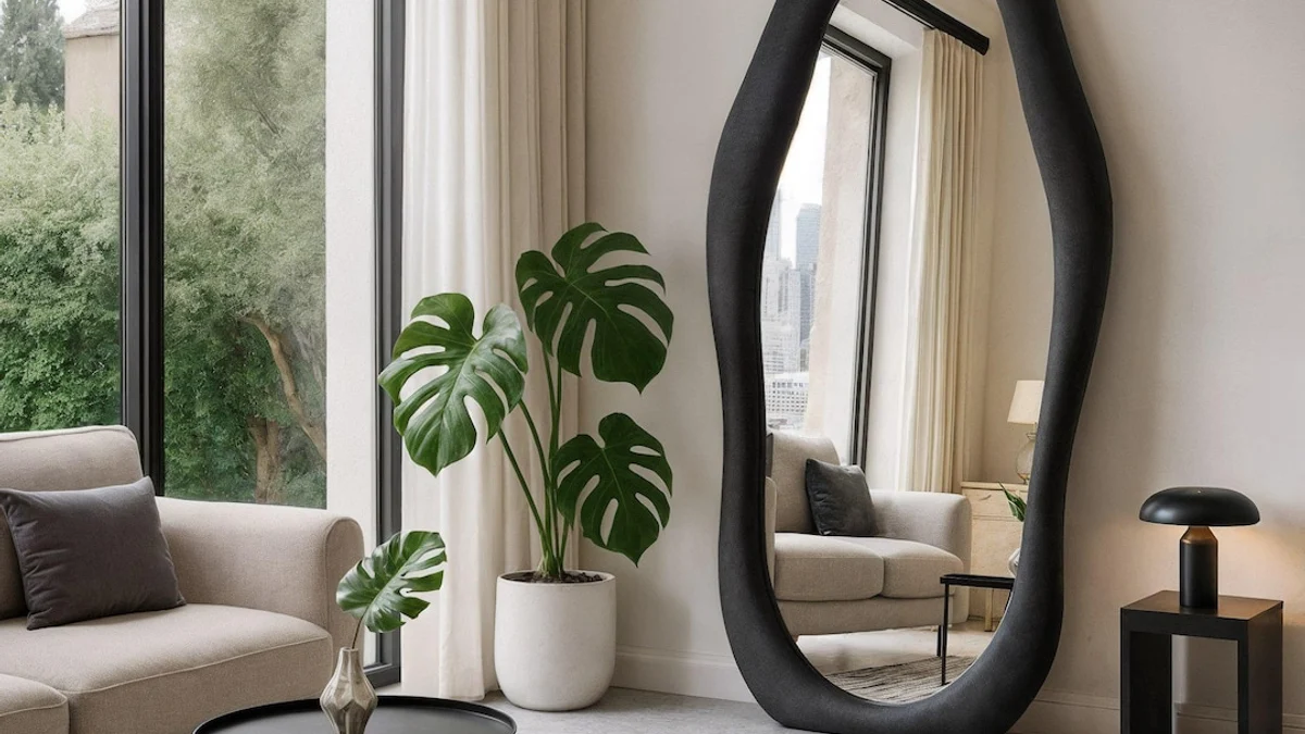 Designer Sculptural Asymmetrical Wave Full-Length Floor Mirror