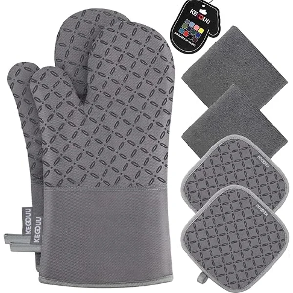 HOMWE Extra Long Silicone Oven Mitts for Forearm Heat Protection