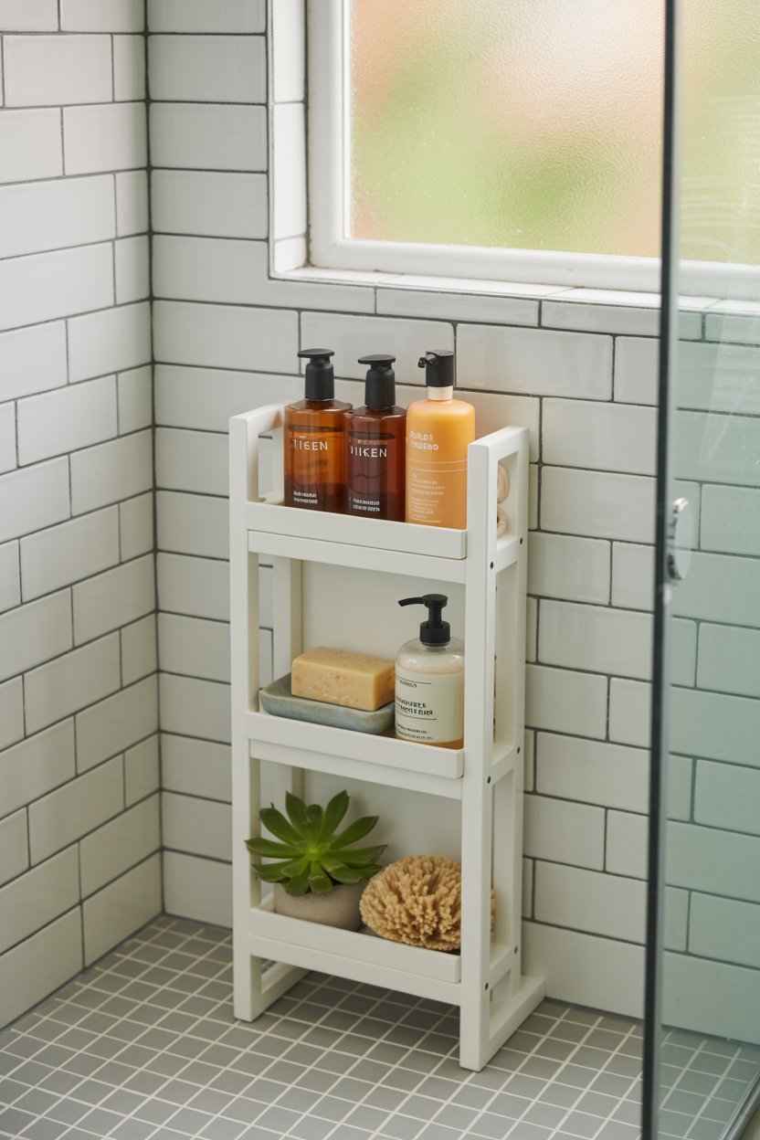 14. A Basic Wire or Resin Shelf Unit for Shower and Wet Area Storage