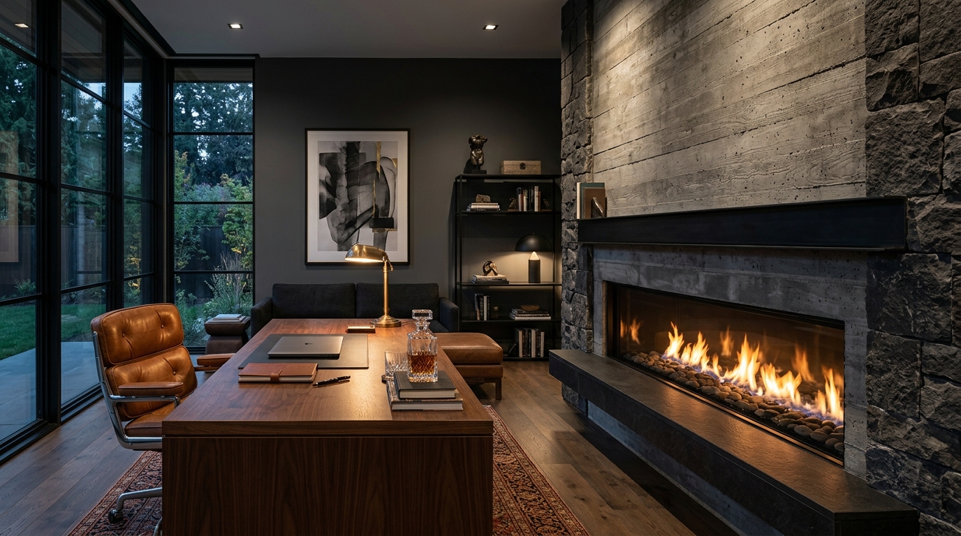 21. A Monolithic Concrete or Stone Fireplace Feature
