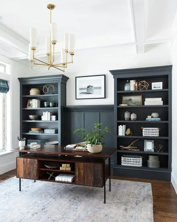 6. A Built-In Bookshelf Styled with Leather-Bound Books