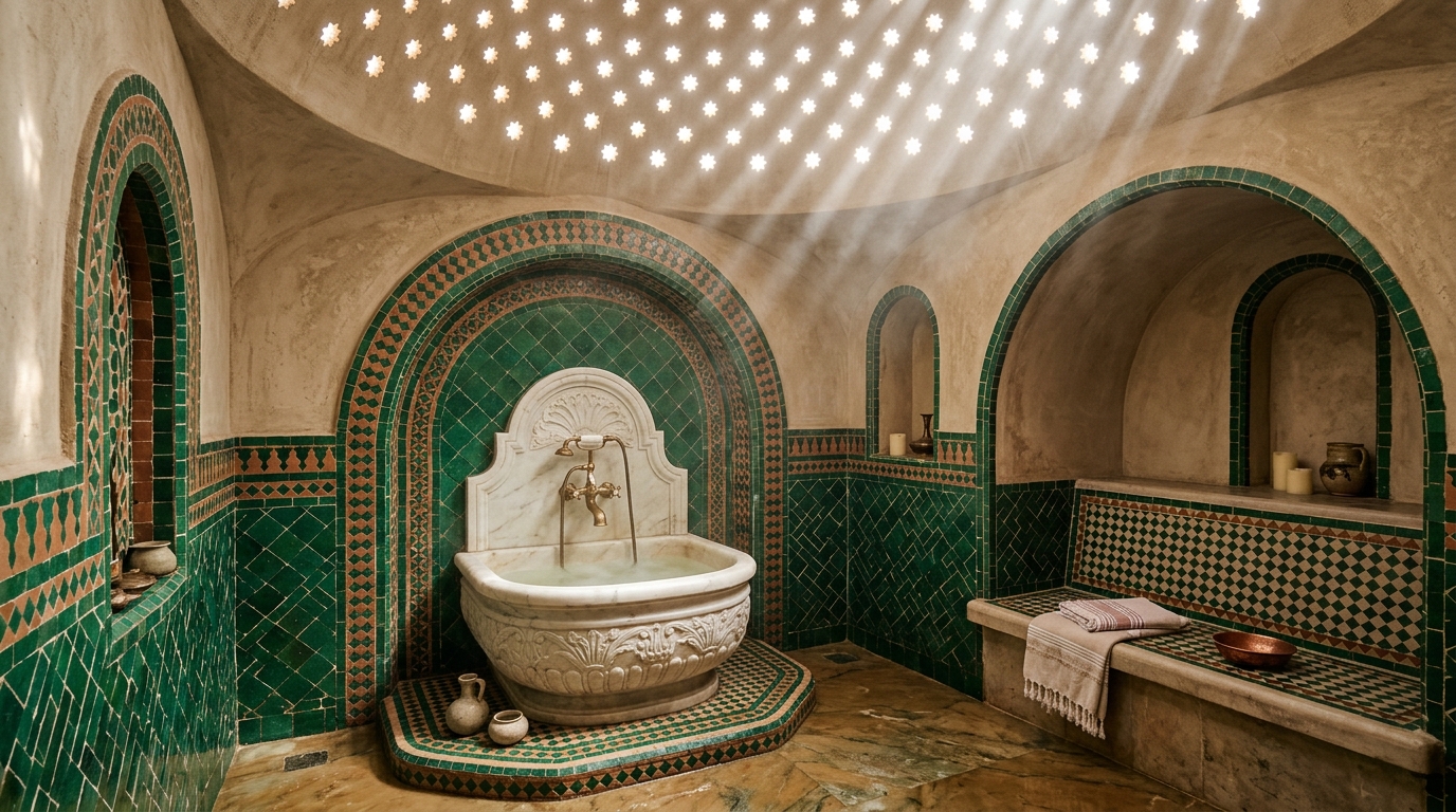11. A Moroccan-Inspired Hammam Spa with Hand-Cut Zellige Tilework