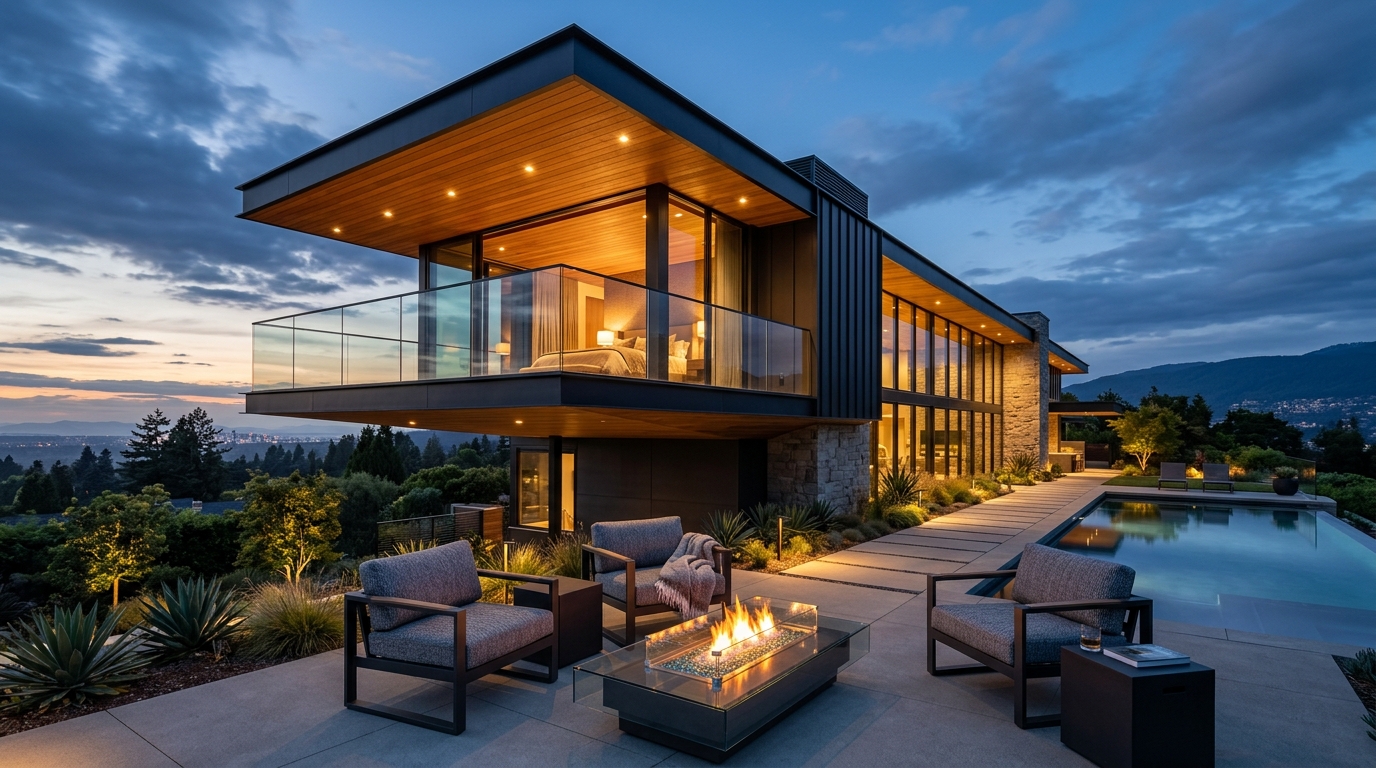 10. A Cantilevered Master Suite Balcony with Seamless Infinity Glass and Warm Timber Soffits