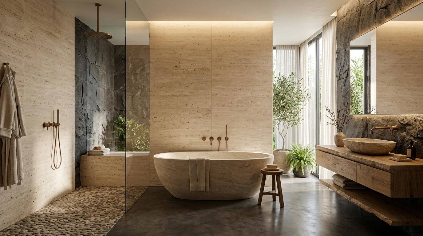 30 Natural Stone Bathroom Ideas Hero