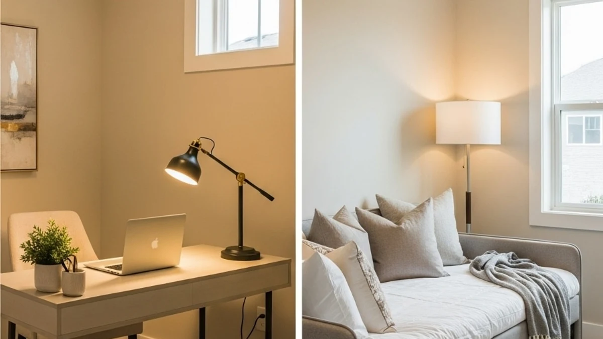 A flexible guest room/office combo with a sleeper sofa