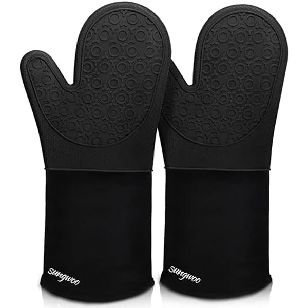sungwoo Extra Long 14.6-Inch Silicone Oven Mitts with Hanging Loop