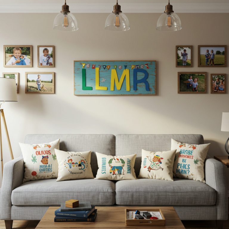 Wooden ruler growth chart hanging gracefully on a sage green accent wall next to framed toddler animal art prints