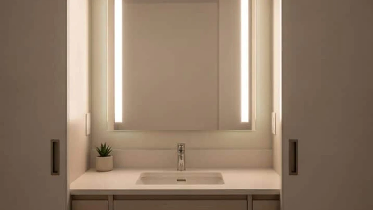 A vanity with a marble or stone tabletop for elegance