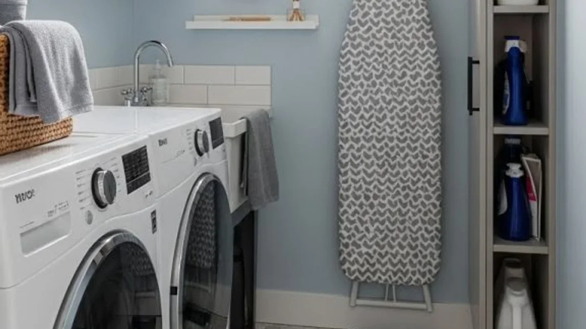 VINGLI Freestanding Utility Sink with pull-out sprayer faucet in a bright modern laundry room