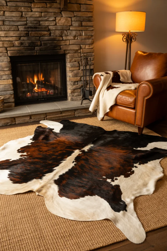 4. Cowhide or Faux-Hide Accent Rugs