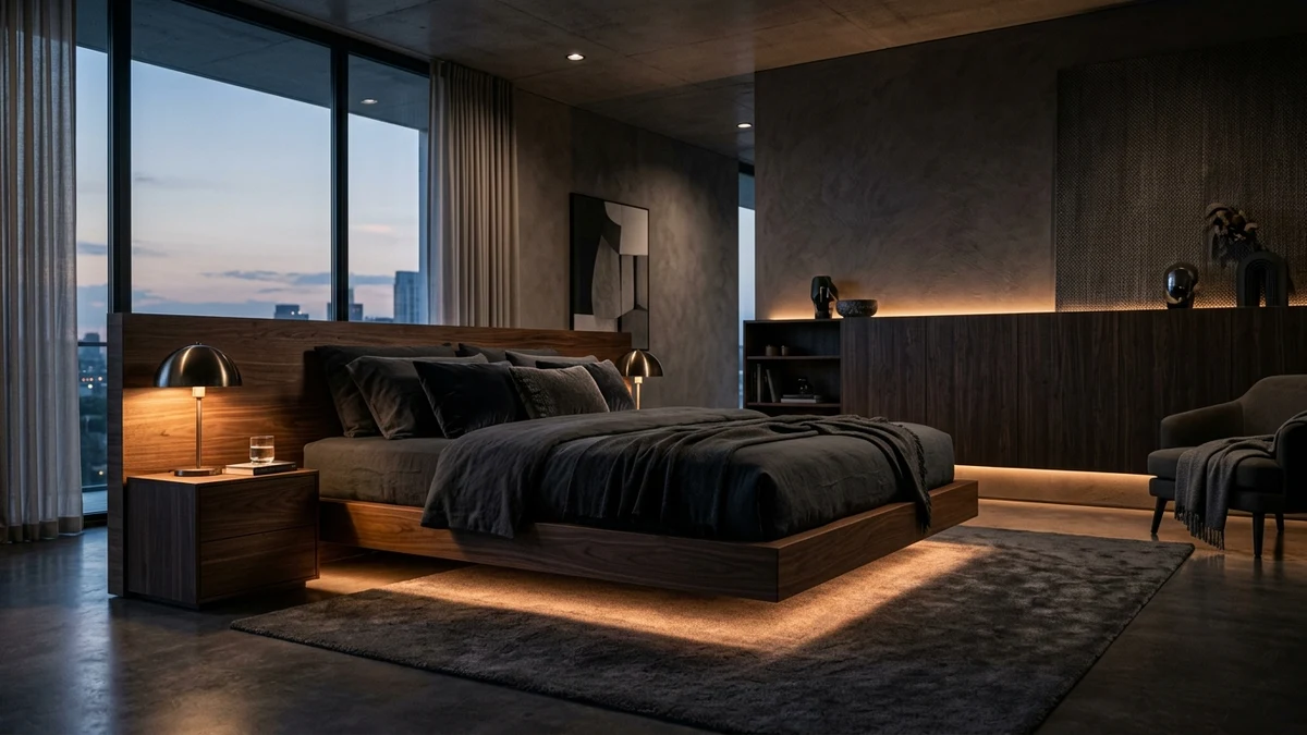A wood frame with integrated LED lighting for a modern touch