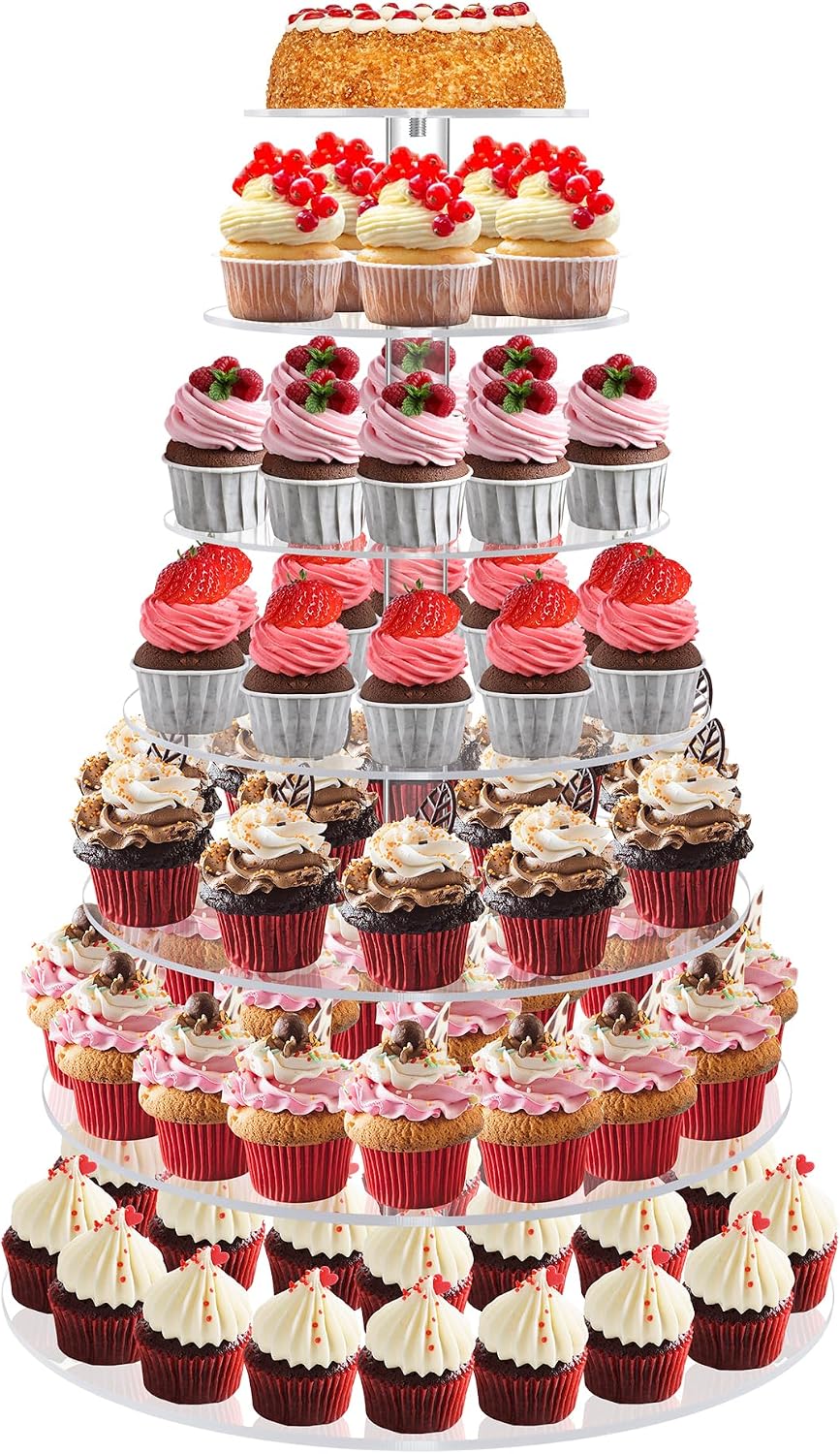 Large 7/8-Tier Round Acrylic Cupcake Stand with LED Lighting