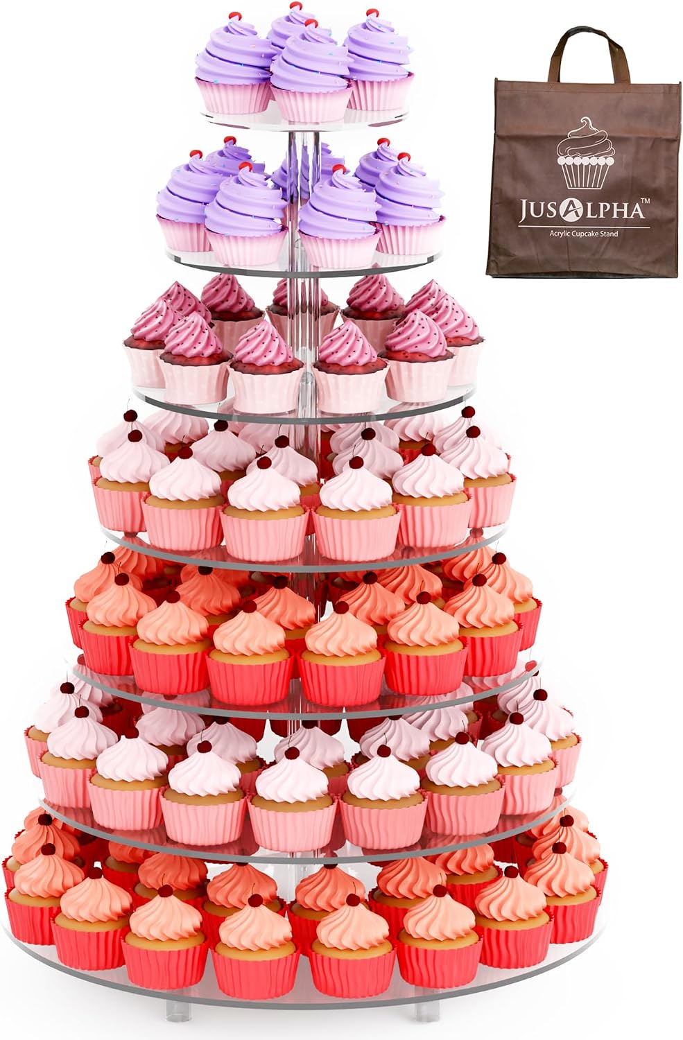 Large 7/8-Tier Round Acrylic Cake & Cupcake Tower with Sturdy Base