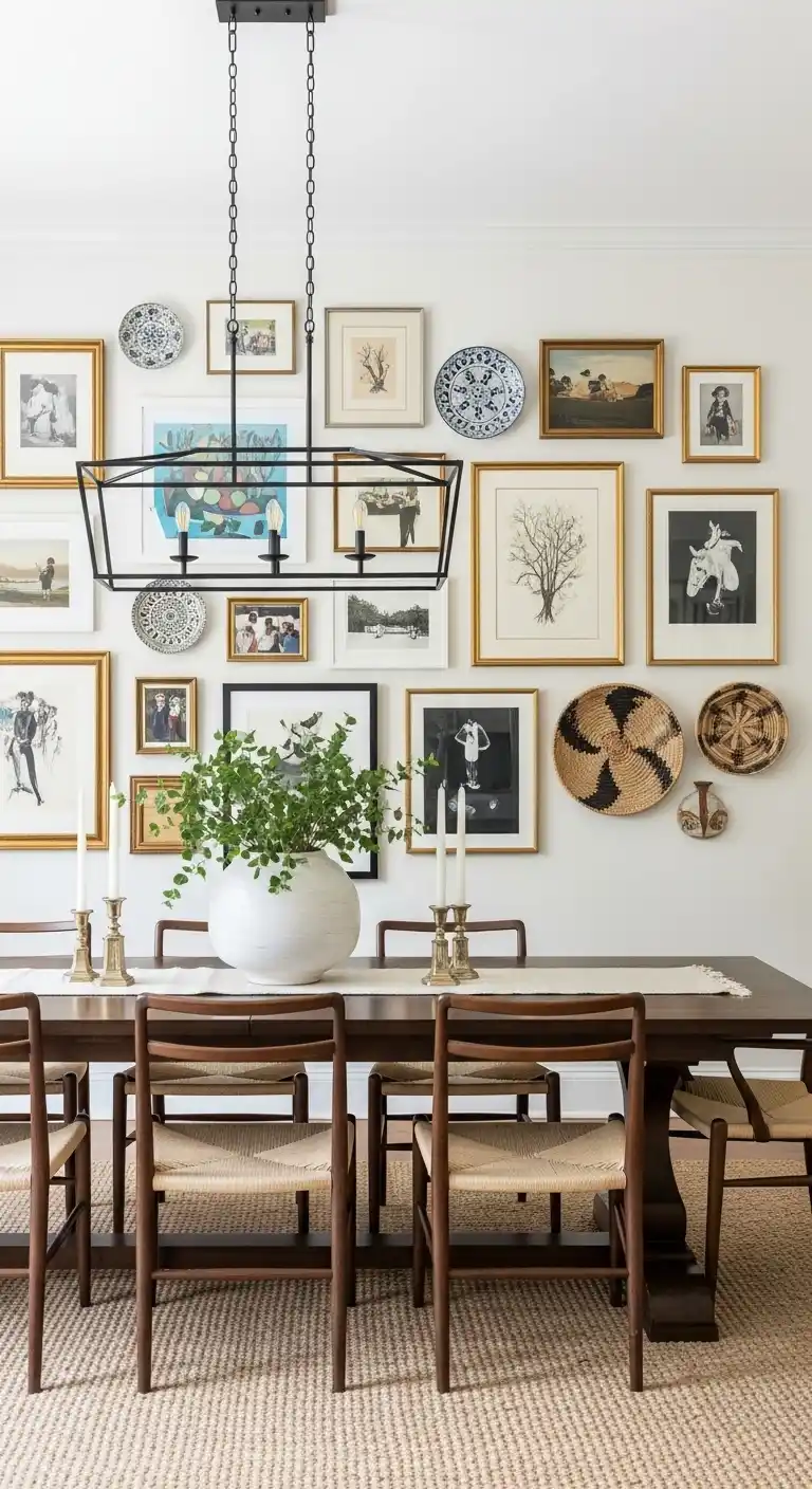 Curated Gallery Wall in Large Dining Room