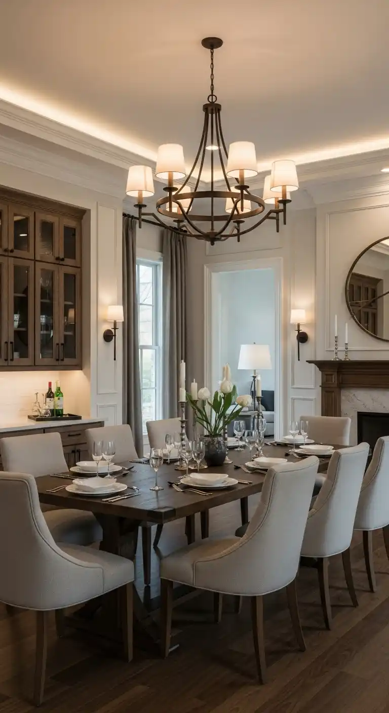 Sophisticated Neutral Dining Room with Layered Tones