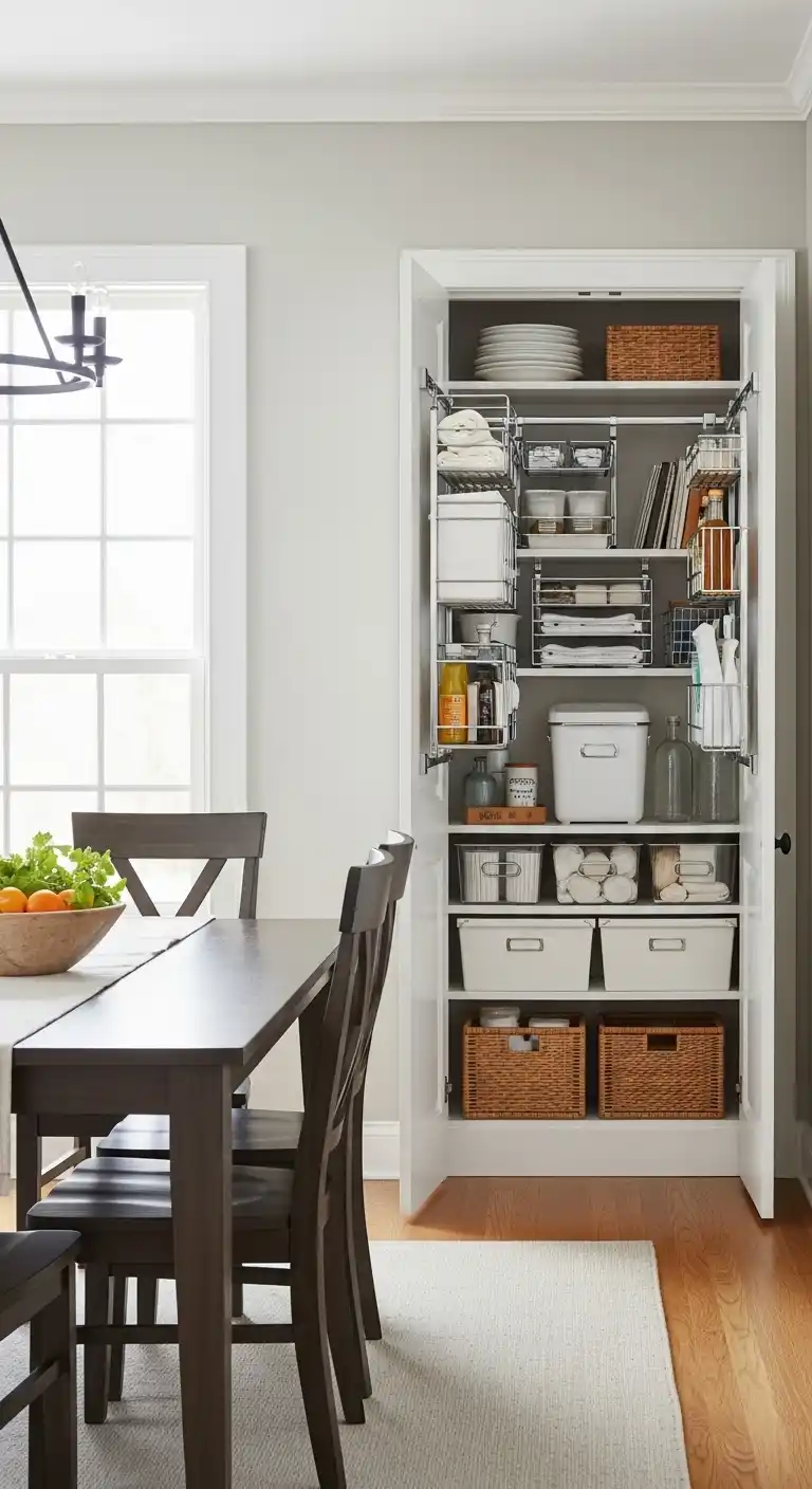 Built-In Dining Room Storage Wall with Cabinets and Display Shelves