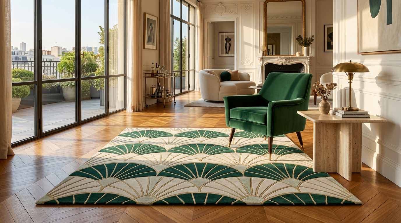 A Geometric or Fan-Pattern Area Rug