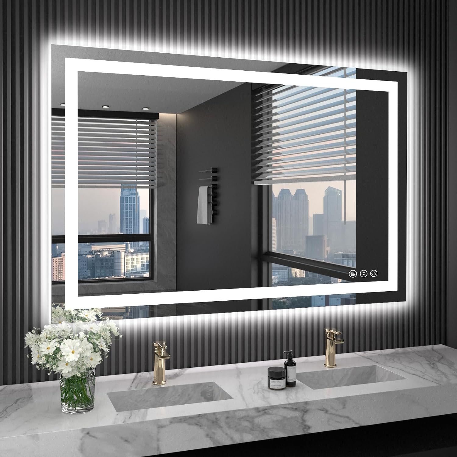 LOAAO Large Dimmable LED Lighted Vanity & Bathroom Mirror