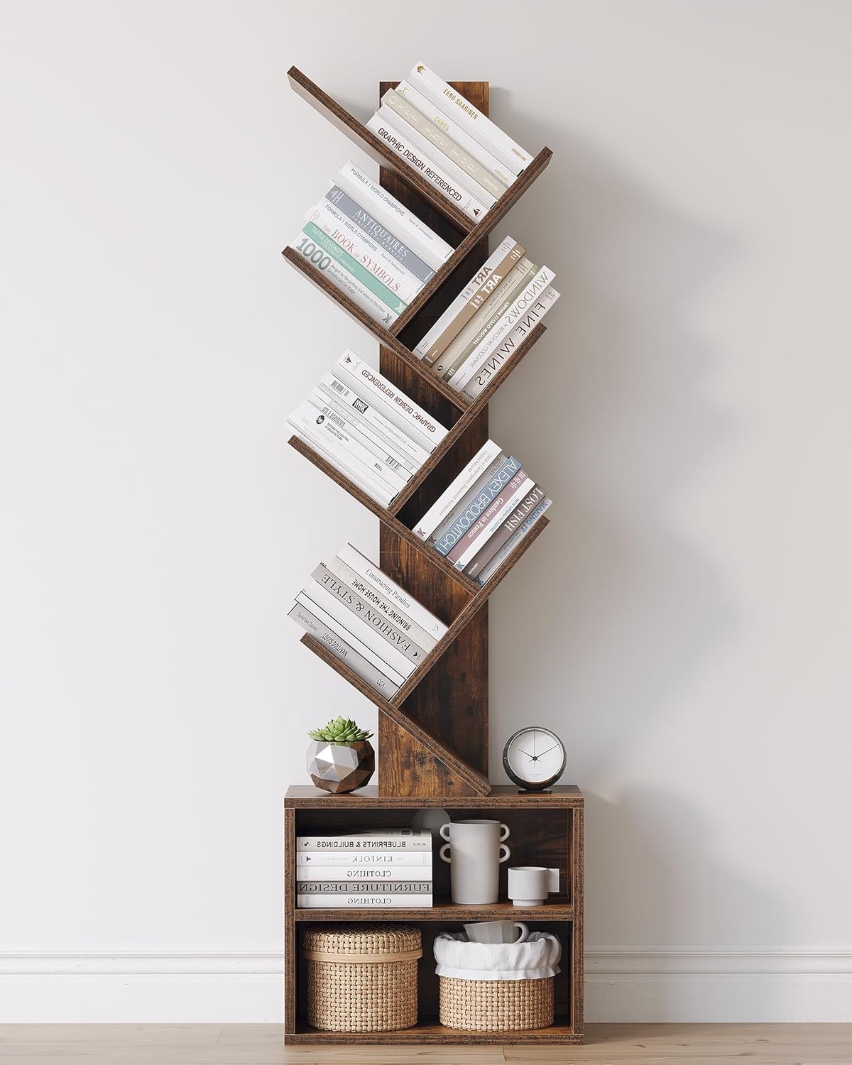 SUNMORY 6/7-Tier Tree Bookshelf with Lower Storage Cabinet
