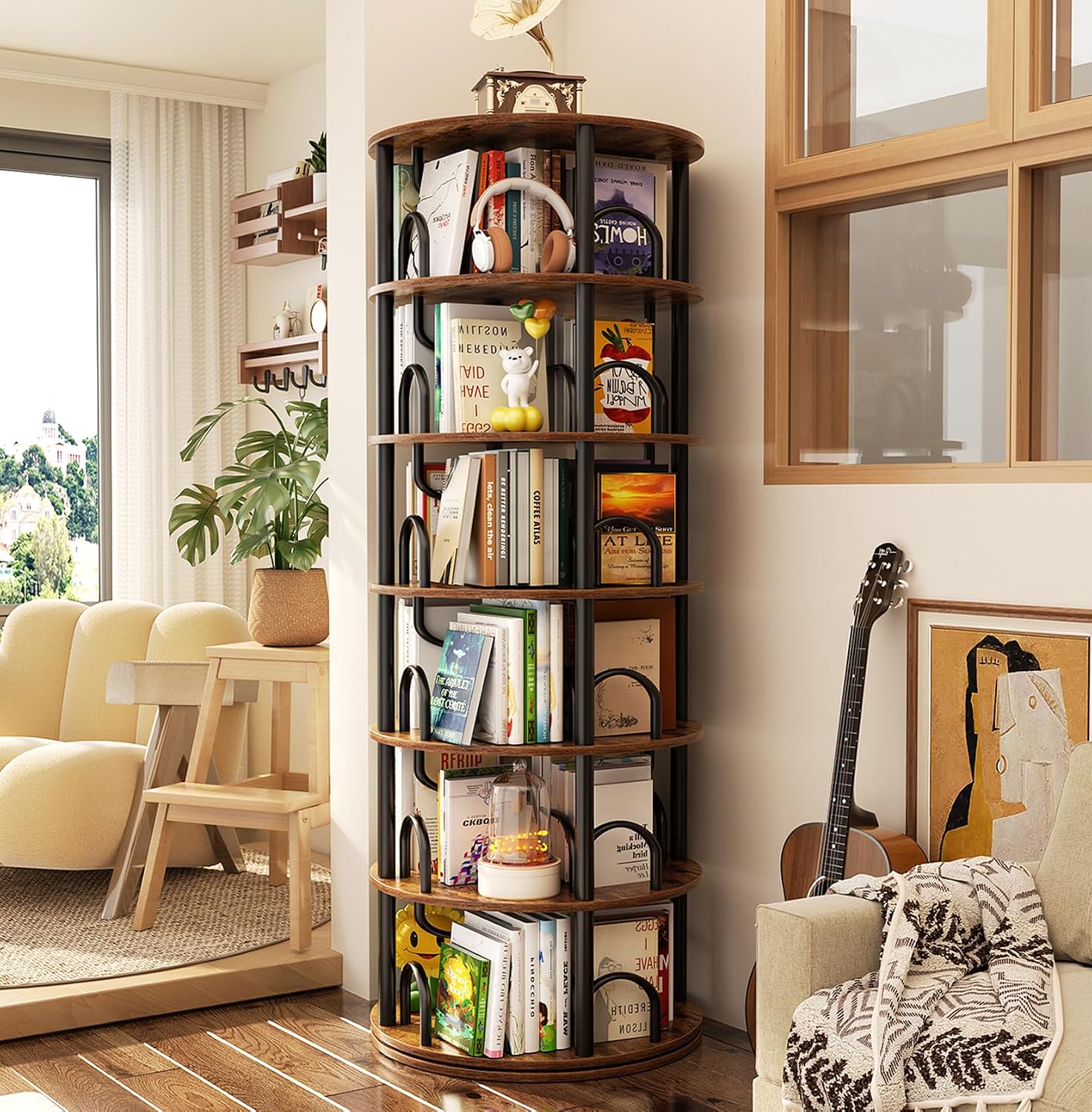 Aheaplus 6-Tier Rotating 360° Bookshelf Tower