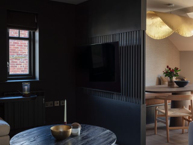 A Folding Screen or Room Divider Positioned in Front of the TV
