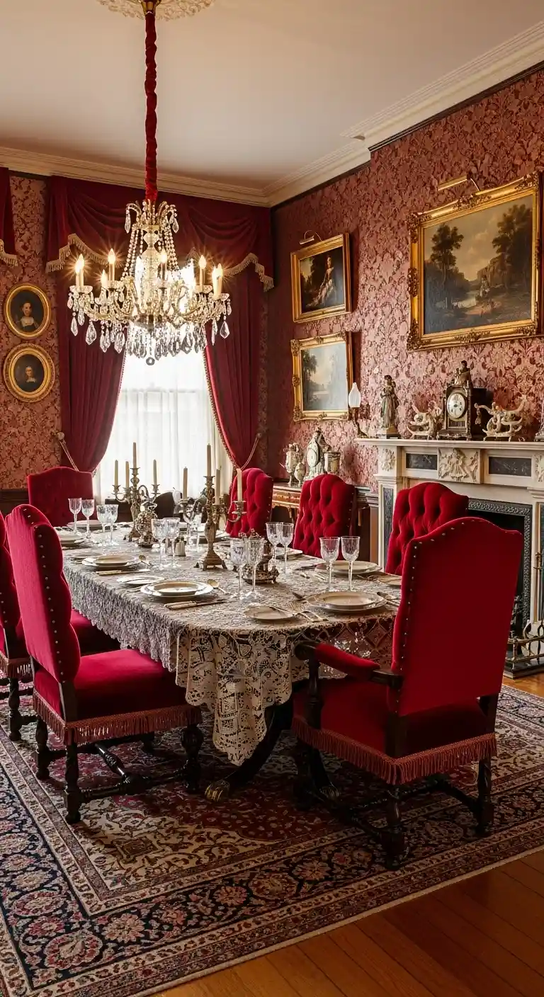 Luxurious Victorian Dining Room with Tufted Velvet Chairs
