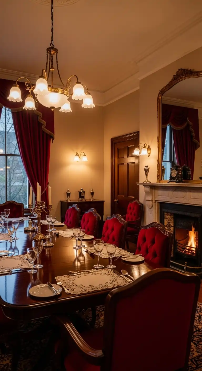 Moody Victorian Dining Room with Atmospheric Layered Lighting