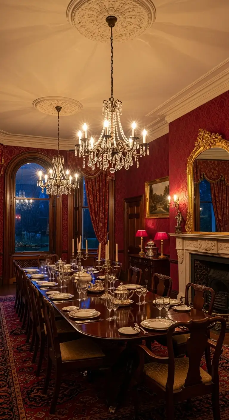 Elegant Victorian Dining Room with a Crystal Chandelier