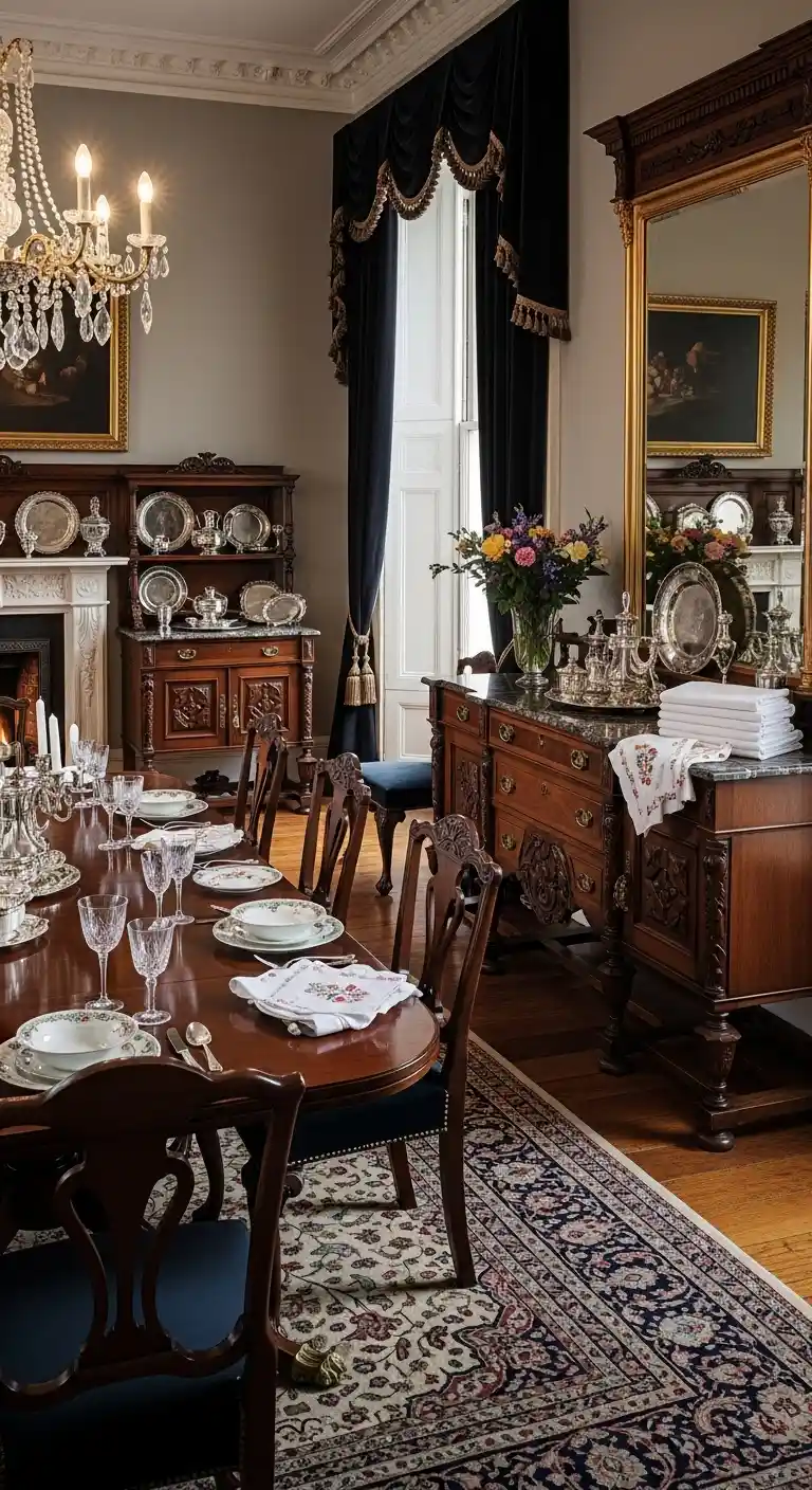 Victorian Dining Room with Antique Furniture and Sideboards