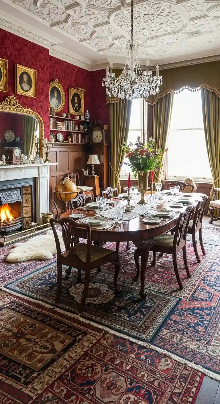 Victorian Dining Room with a Traditional Persian-Style Rug