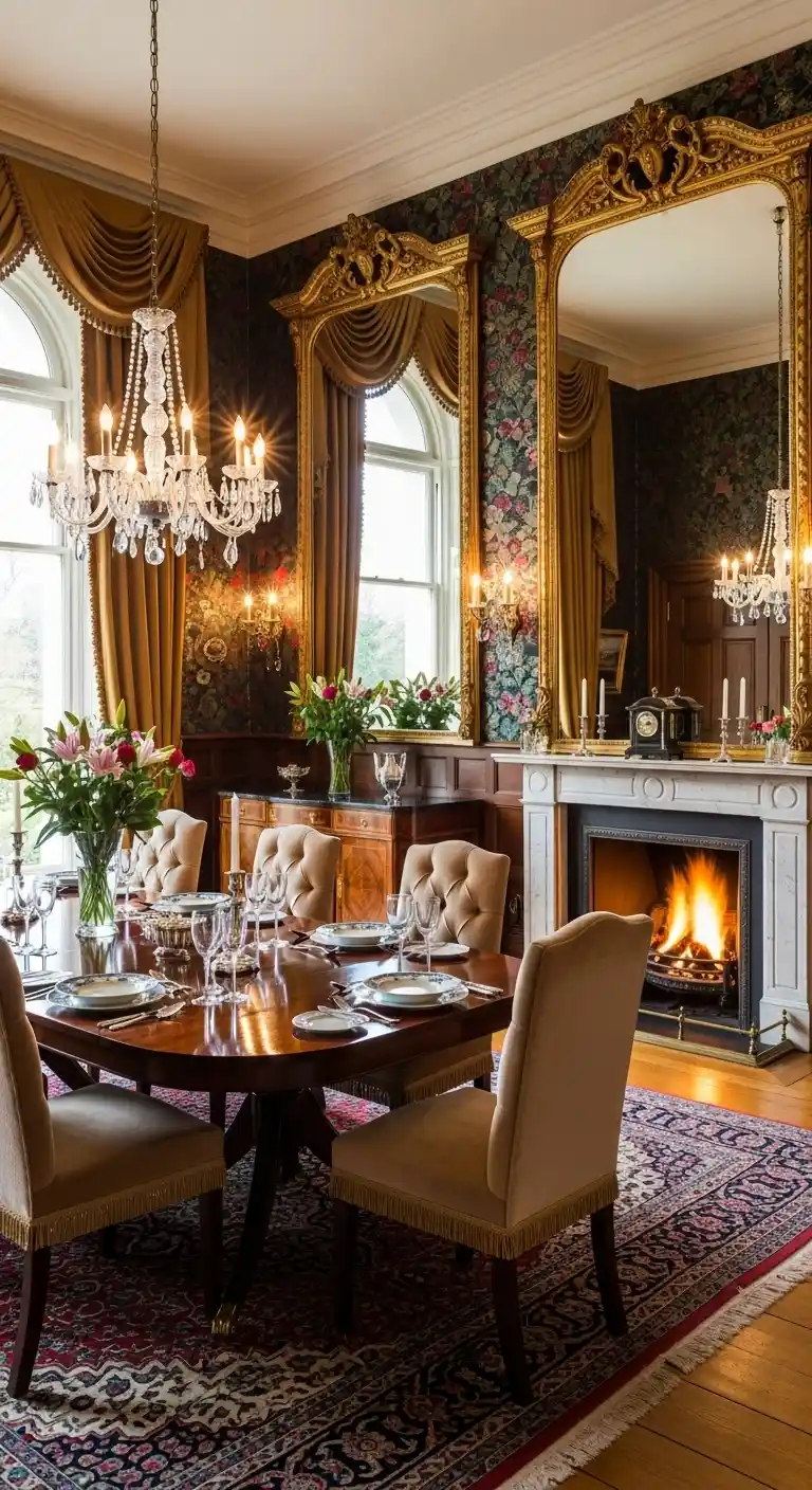 Victorian Dining Room with Ornate Gilt Statement Mirrors