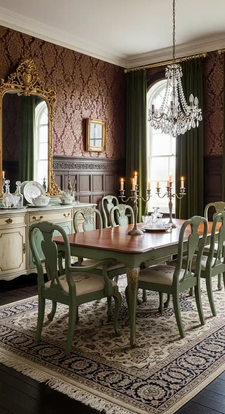 White and Cream Victorian Dining Room with Vintage Painted Furniture